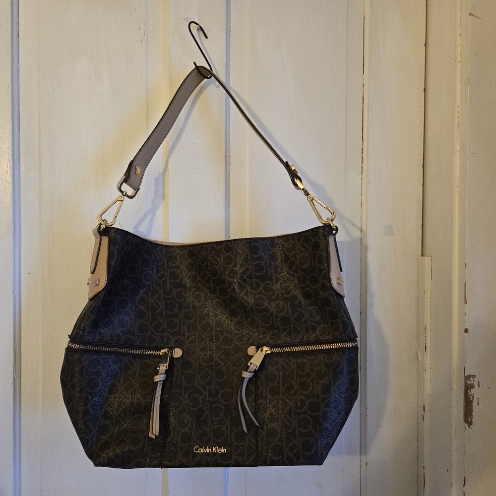 Calvin Klein Lyla monogram double zip hobo bag